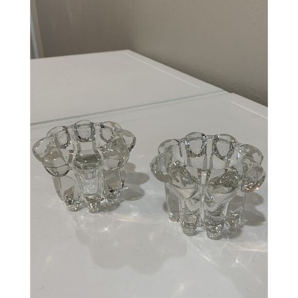 Vtg Clear Heavy Crystal Candleholder Candlestick Holder Taper Flower Shape NOS - Picture 4 of 14